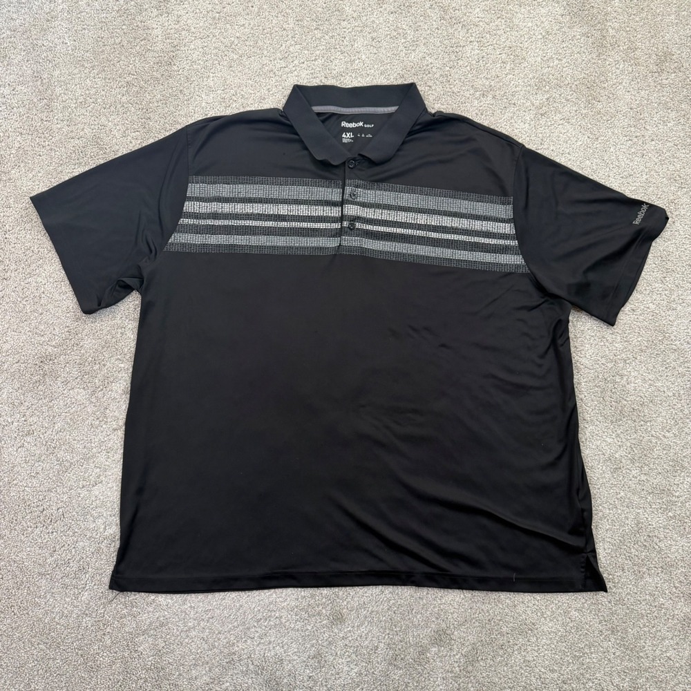 Reebok Golf Mens 4XL Black Striped Performance Polo Shirt Short Sleeve Stretch